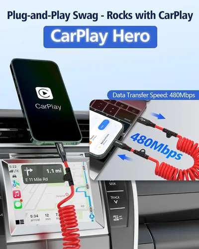 Vista 5 de AGVEE - Cable USB-C a Lightning en espiral de 1.5 pies [certificado MFI] Carplay Cable de transferencia de datos de cargador rápido PD de 30 W