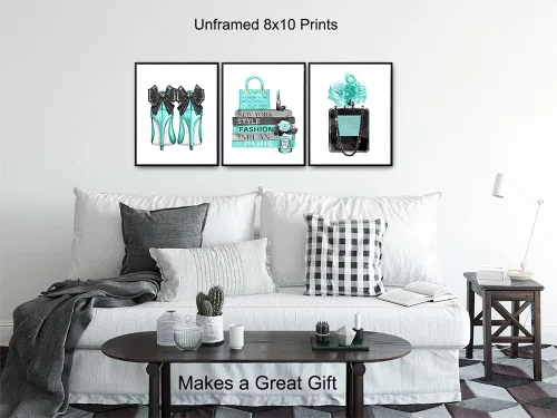 Vista 2 de Glam - Decoración de pared – Perfume de diseñador, zapatos, bolsos – Regalo de diseño de alta moda para fashionista – Arte de pared de alta costura