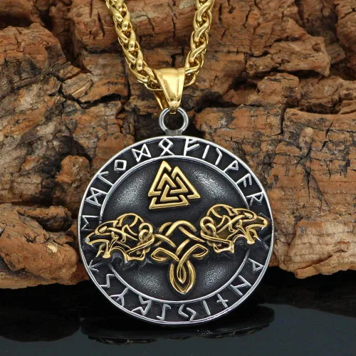 Vista 3 de GuoShuang Noridc - Collar vikingo de acero inoxidable para hombre, con bolsa de regalo de Valknut