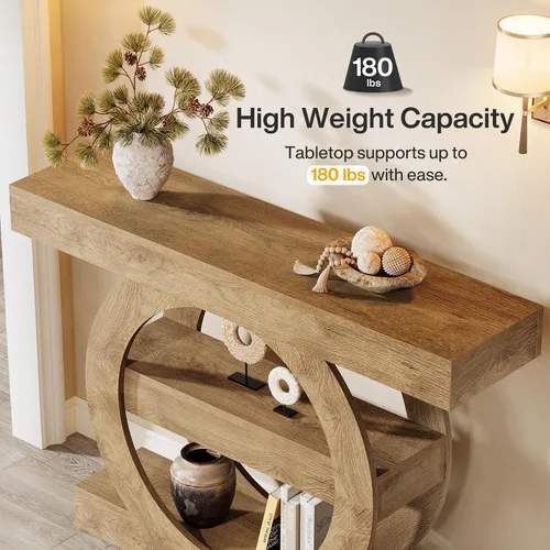 Vista 6 de Tribesigns Mesa de entrada de 41 pulgadas con almacenamiento, mesa consola de granja de 3 niveles con estantes, mesas de vestíbulo de madera