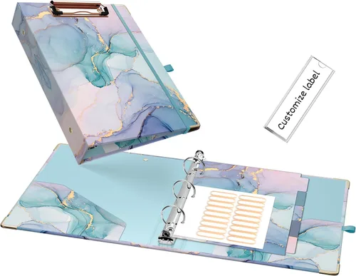 Vista 8 de EYROZILL Mini carpeta de 3 anillas, 5.5" x 8.5", de 1 pulgada con bolsillos, carpeta con portapapeles para estilo de cabello del cliente, estuche