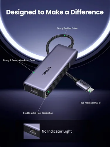 Vista 7 de UGREEN Adaptador USB C a Ethernet 5Gb, Adaptador Ethernet para Laptop, de Aluminio con Diseño Térmico, Tipo C (Compatible con Thunderbolt 5/4/3) a