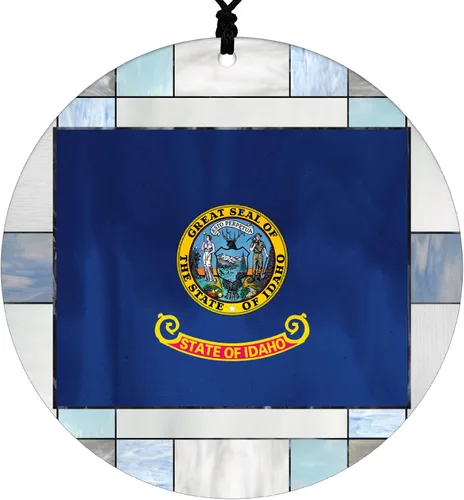 Vista 35 de Adorno navideño de Alabama – Efecto de diseño de vitrales de imitación con bandera estatal – Decoración de disco acrílico colgante 2026 para árbol
