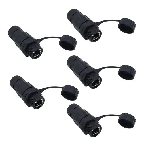 Vista 7 de Conector instalable de campo RJ45 hembra a hembra blindado de 10 piezas. Proporciona conectividad Ethernet Cat5/5e/6 de alimentación a través