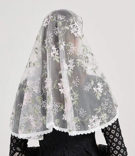 Vista 5 de FANFAN Velos de capilla de encaje de mantilla bordados para mujer Y015