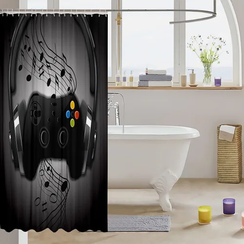 Vista 30 de Cortina de ducha de baño de mármol, cortina de ducha de tela gris y blanca con ganchos, arte único estampado de teñido anudado 3D, accesorios