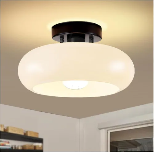 Vista 11 de Lámpara de techo semiempotrada, lámpara de techo moderna de mediados de siglo de 11 pulgadas, accesorio de iluminación de pasillo con pantalla
