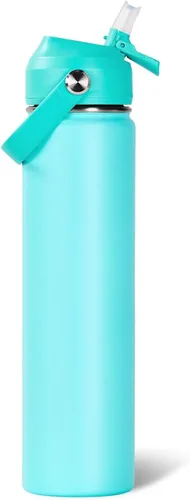 Vista 10 de Fijinhom Botella de agua aislada de 18 onzas con 2 tapas, botellas de agua de acero inoxidable, aspiradora de doble pared, mango portátil y parte
