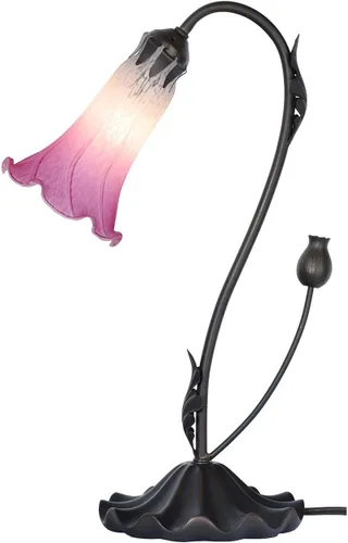 Vista 6 de Bieye L10849 Lámpara de mesa de acento de vidrio soplado con flor de lirio para decoración de sala de estar/dormitorio (1 luz, púrpura)