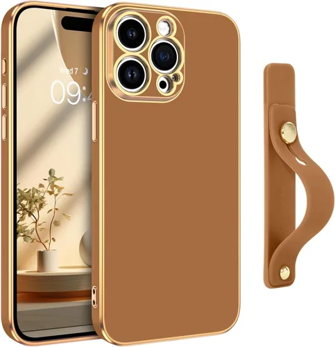 Vista 16 de GUAGUA Funda para iPhone 15 de 6.1 pulgadas con soporte para correa de muñeca, delgada, suave, galvanizada, TPU iPhone 15, funda protectora a prueba