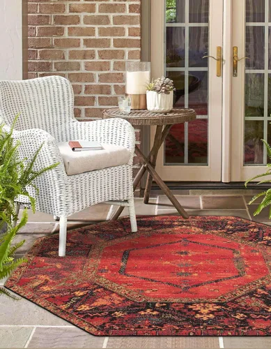 Vista 4 de Unique Loom Colección Outdoor Tribal - Alfombra Quepos (4' 1" Octógono Multi/Negro)