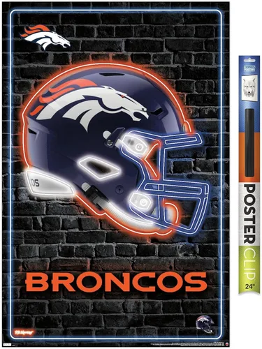 Vista 13 de NFL Denver Broncos - Póster de pared con casco neón, 22.4 pulgadas de largo x 14.7 pulgadas de ancho, versión enmarcada de madera de granero