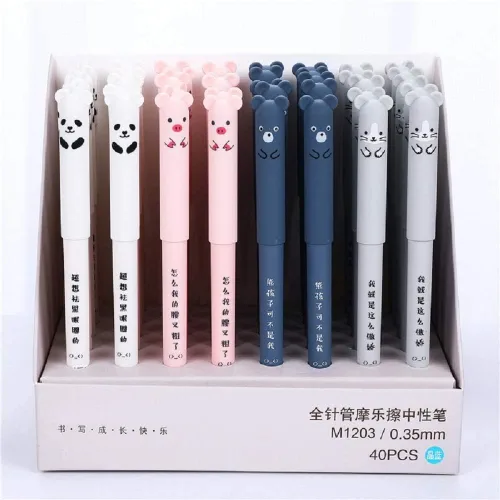 Vista 3 de N / A 8 bolígrafos kawaii borrables de dibujos animados de animales de gato, cerdo, oso, panda, bolígrafo de gel borrable para bala, diario, notas