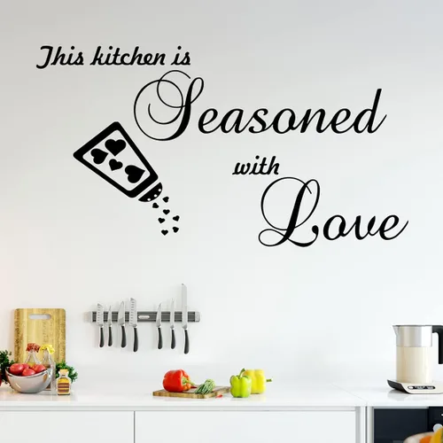 Vista 2 de VWAQ This Kitchen is Seasoned with Love - Adhesivo decorativo para pared, diseño de refranes de vinilo para comedor