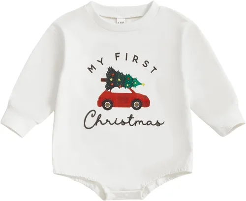 Vista 17 de MERSARIPHY Ropa de Navidad para bebé, sudadera para bebé, niño, niña, mameluco de Papá Noel para bebé, trajes de otoño e invierno Waffle