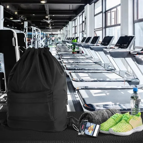 Vista 3 de Mochila deportiva ligera con cordón, mochila multiusos para viajes, para mujeres, hombres, gimnasio, deportes, yoga, Negro -, Mochilas Daypack