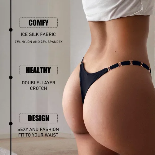 Vista 4 de chahoo Paquete de 4 tangas sexy de tanga para mujer ropa interior de seda de tiro bajo ropa interior de algodón con cuerda en V