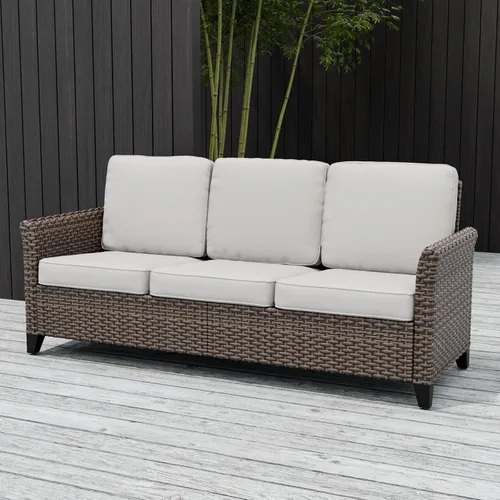 Vista 5 de EAGLE PEAK Ocean Vista - Sofá de mimbre para exteriores, cojines profundos, muebles de ratán resistentes a la intemperie, sofá, marrón/beige