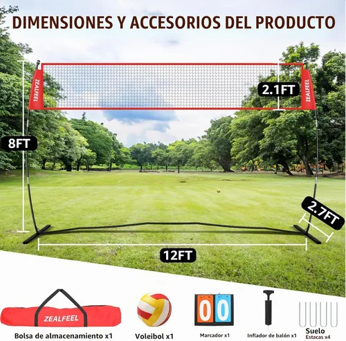 Vista 8 de ZEALFEEL Volleyball Net,12/20ft Portable Height-Adjustable Set for Backyard