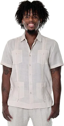 Vista 5 de bohio Guayabera - 100% lino para hombre, tradicional, 4 bolsillos con mangas cortas, color azul reyM, Real