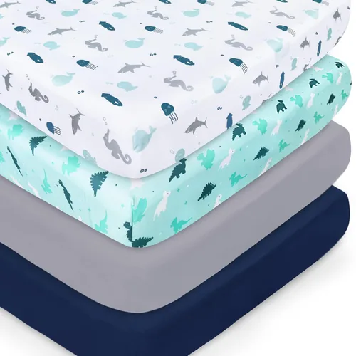 Vista 12 de Sábanas para moisés, paquete de 4 para bebés, sábanas para moisés Aqua + azul marino