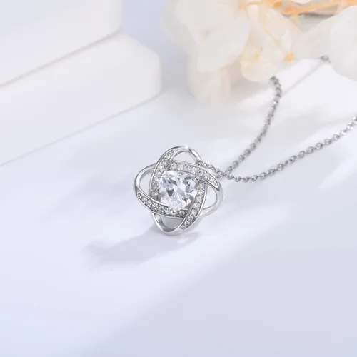 Vista 4 de EPIRORA Collar con dije de nudo de amor de plata de ley con circonita cúbica para mujer, graduación, cumpleaños, Navidad, regalos