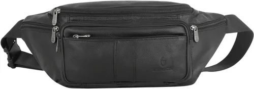 Vista 9 de Riñonera de cuero auténtico, riñonera con cinturón ajustable, múltiples bolsillos para hombres y mujeres