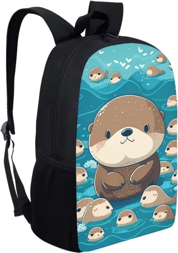 Vista 2 de WELLFLYHOM Mochila para niños de 16 pulgadas, mochila escolar para niñas y niños para 5T-19T, 0 Nutria marina, Mochilas de mochila