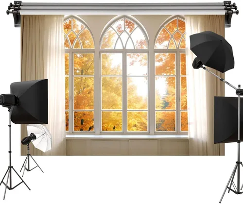 Vista 6 de Kate Fondo de otoño de 6.5 x 6.5 pies, hojas amarillas, fondo de ventana, fondo de tela impresa por computadora, fondo de tela, accesorios