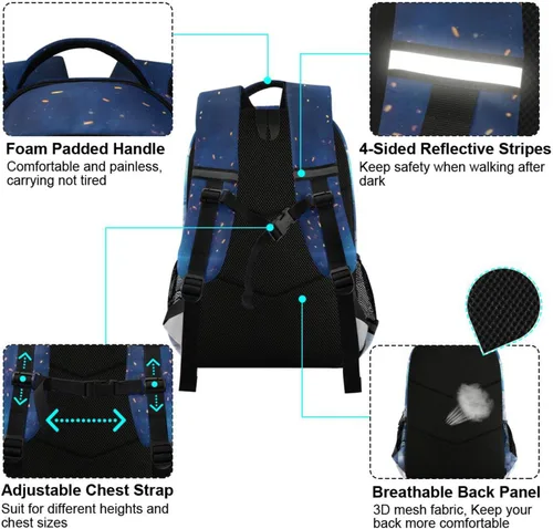 Vista 4 de Mochila para niños y niñas, mochila de viaje con diseño de astronauta y gato