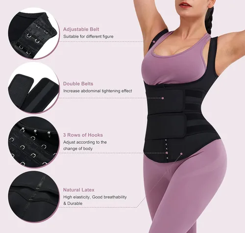 Vista 3 de Entrenador de cintura de látex para mujer, talla grande, chaleco de entrenamiento de cintura con correas ajustables para gimnasio, corsé reductor