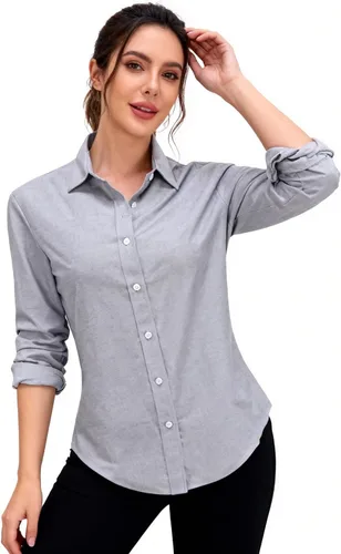 Vista 13 de Jandukar Camisas de manga larga con botones para mujer, camisas de traje para mujer