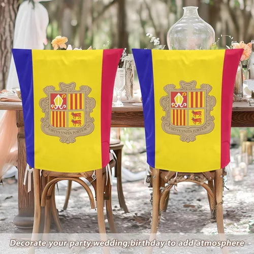 Vista 5 de Chair Covers Washable for Birthday Party Set of 6 Dining Room Seat Covers cubre sillas para comedor Flag of Andorra