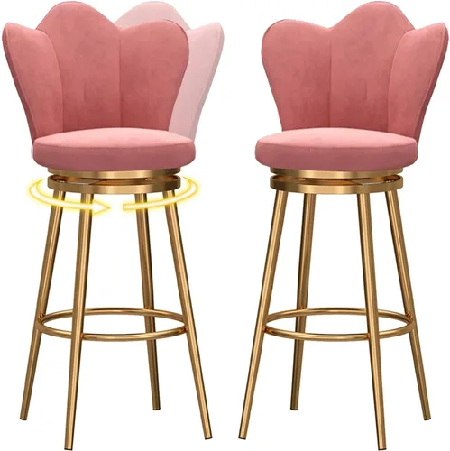 Vista 11 de Juego de 4 taburetes giratorios de terciopelo rosa, modernos taburetes tapizados de altura de mostrador con respaldo para isla de cocina, sillas