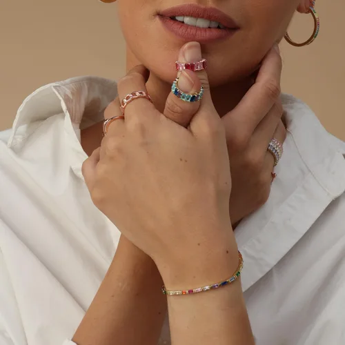 Vista 3 de AFFY Pulsera de tenis de piedras preciosas multicolor chapada en oro blanco de 14 quilates, regalo de Navidad para ella