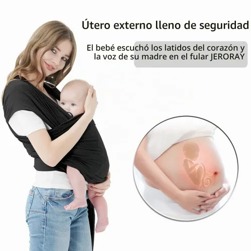 Vista 2 de Fular Portabebés, Portabebés Jeroray, Portabebés para bebé manos libres, ligero, transpirable, suave, negro