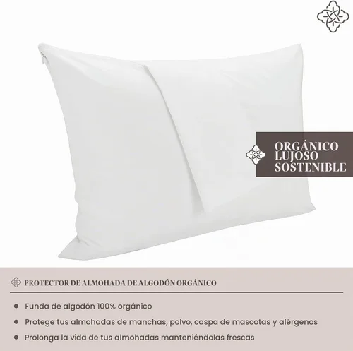 Vista 2 de Bioweaves Protectores de almohada transpirables 100% algodón orgánico certificado GOTS con cierre de cremallera, estándar, 20 x 26 pulgadas, paquete