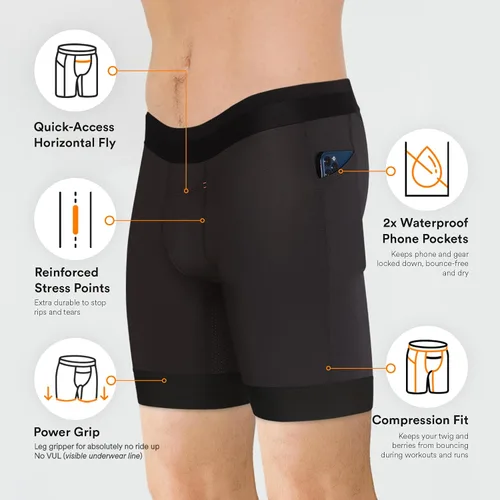 Vista 5 de All Citizens Mens Compression Shorts - Two Waterproof Pockets, Moisture Wicking & Quick Drying Fabric, Performance Baselayer