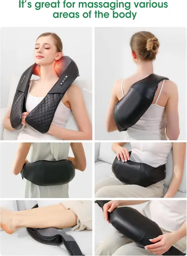 Vista 9 de Masajeador Shiatsu inalámbrico de cuello y espalda con calor para aliviar el dolor de tejido profundo, almohada eléctrica recargable 4D de masaje