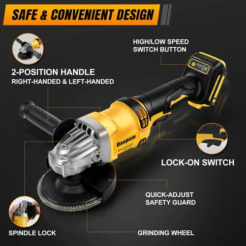 Vista 4 de Amoladora angular inalámbrica compatible con batería DeWalt de 20 V (solo herramienta), amoladora sin escobillas de 4-1/2 pulgadas con 3 velocidades