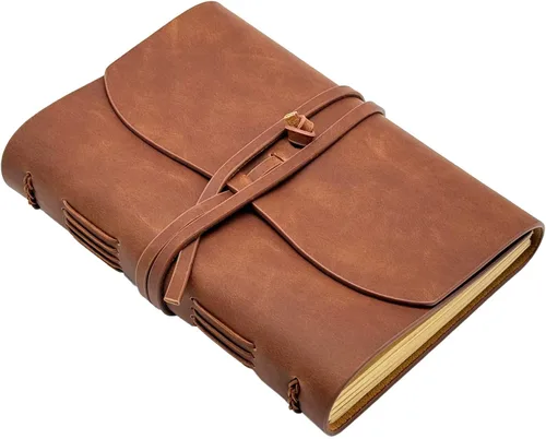 Vista 12 de Cuaderno de diario marrón – El mejor diario de cuero genuino fresco para escritores, tamaño A5, 6.2 x 8.5 pulgadas, bloc de notas para hombres