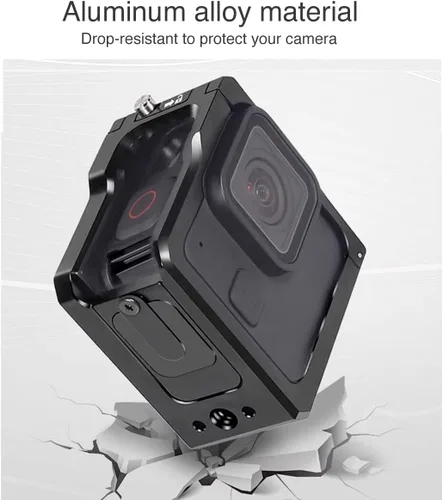 Vista 5 de Marco protector de jaula para GoPro Hero 11 Black Mini, aleación de aluminio, agujero de extensión de 1/4 pulgadas, carcasa de jaula de cámara