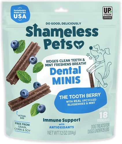 Vista 9 de Shameless Pets Mighty Mint Minis - Masticables dentales para perros, golosinas saludables para limpieza de dientes y aliento fresco, sin granos