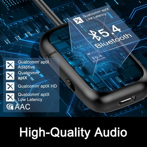 Vista 8 de Adaptador transmisor Bluetooth 5.4 de alta calidad, compatible con 2 AirPods/auriculares 2 en 1 transmisor Bluetooth receptor con aptX baja