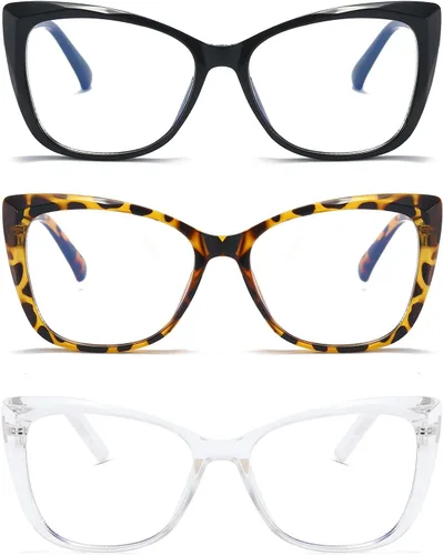 Vista 8 de Gafas de lectura de ojo de gato para mujer, de gran tamaño, bloqueo de luz azul, para lectura de computadora, paquete de 3 + 1.0