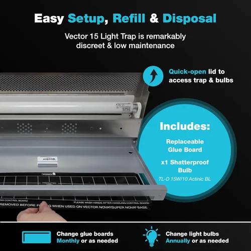 Vista 5 de Catchmaster Vector 15 Silver, trampas de luz UV para interiores para el hogar, trampas de mosquitos para el interior de la casa, lámpara UV