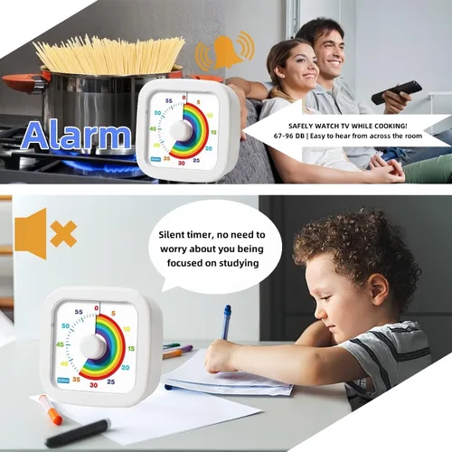 Vista 4 de Temporizador visual de 60 minutos, temporizador de cuenta regresiva para niños y adultos, temporizadores de cocina para cocinar, temporizador