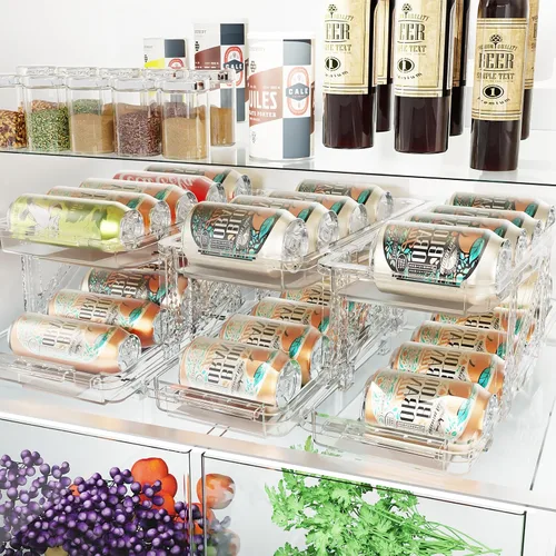 Vista 2 de Dispensador de latas de soda para refrigerador, portadores de latas para nevera, organizador de latas de soda de ancho ajustable para refrigerador