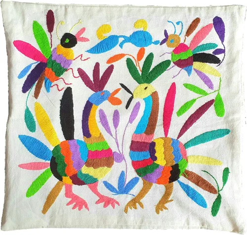 Vista 3 de ALKIMIA INC Funda de almohada mexicana hecha a mano con bordado auténtico Otomi Tenango