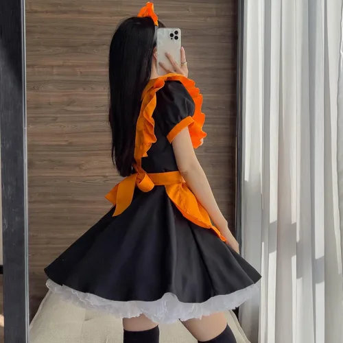 Vista 8 de Trajes de sirvienta de calabaza para mujer, vestido Lolita, restaurante, murciélago, vampiro, criada mágica, bordado, Halloween, cosplay